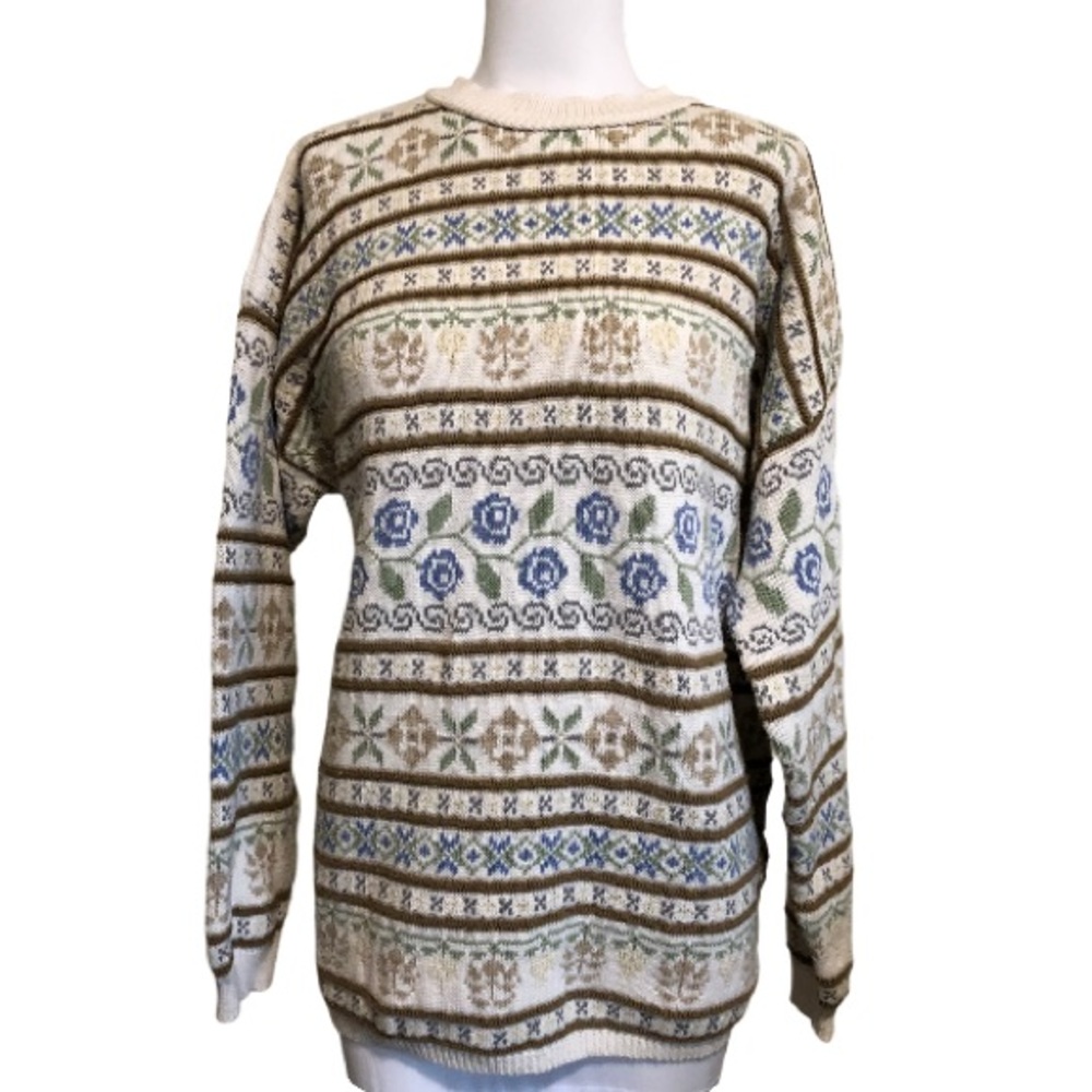 Vtg Eddie Bauer Fair Isle Cottagecore Sweater L (labeled Petite)